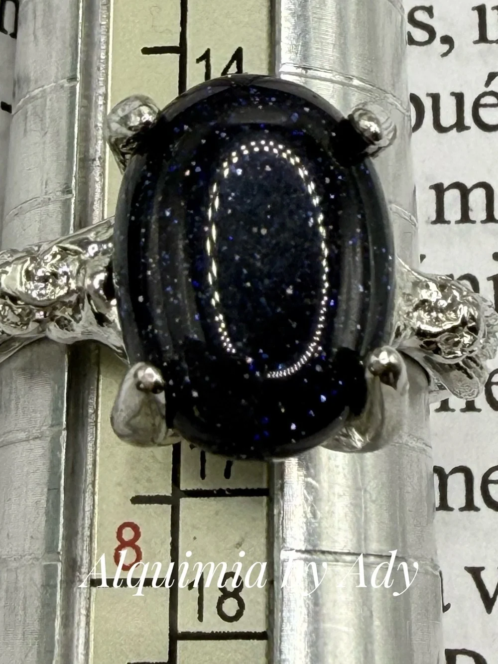 Silver Ring with Dark Blue sandstone Oval Stone